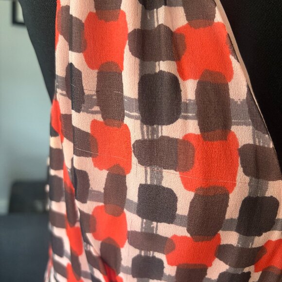 Kate Spade Sheer Silk Dress Black Red Pink block pattern - Picture 6 of 14